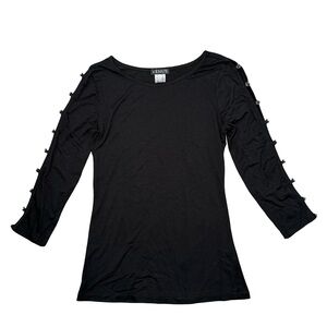 VENUS Black Long Sleeve Top with Button Accents
